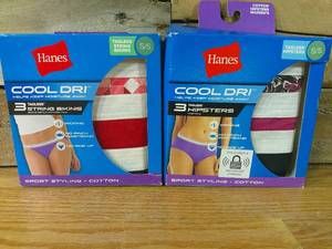 lot 92 image: Set of 2 Hanes Womens 3-Pack Cool Dri Cotton Hipster Panties - Size 5, Small