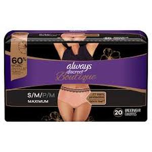 lot 34 image: Always Discreet Boutique Maximum Protection Adult Incontinence Underwear for Women - Peach-SM
