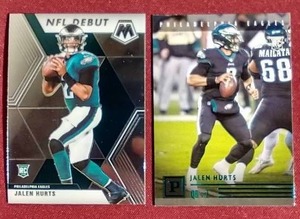 (2) 2020 Jalen Hurts Rookie Cards - Mosaic & Chronicles Teal