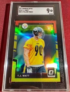 2017 Optic TJ Watt Red & Yellow Prizm Rookie Card - SGC 9