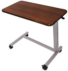 lot 122 image: Vaunn Adjustable Overbed Bedside Table With Wheels (Hospital and Home Use), Walnut Brown