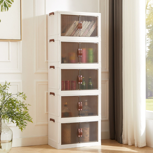 lot 126 image: LOT OF 5 Collapsible Storage Bins Wheels Cart Stackable Organizer Box Cabinet