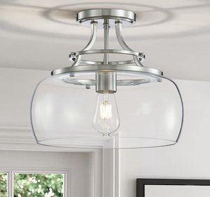 lot 178 image: WUZUPS Chandelier Rustic Farmhouse Industrial Round Semi-flushmount Ceiling LED Light Fixture, Brushed Nickel