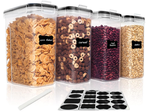 lot 214 image: Vtopmart Cereal Storage Container Set, BPA Free Plastic Airtight Food Containers 84.5 fl oz for Cereal 4 Piece Set
