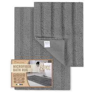 lot 233 image: BALEINE Extra Thick Bathroom Rugs, Luxury Chenille Non-Slip Bath Mats (Grey, 32x20& 24x17)