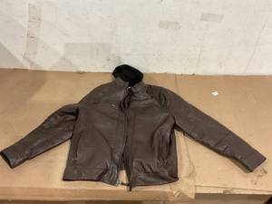 lot 48 image: SIZE XL Calvin Klein Mens Faux Lamb Leather Moto Jacket with Removable Hood and Bib