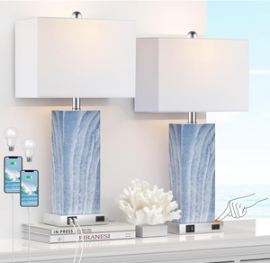 lot 557 image: Touch Control Table Lamps with White Fabric Shade