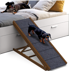 lot 513 image: Dog Ramp for Bed Small Dog to Large Dog (Walnut - Grey Carpet, Large)
