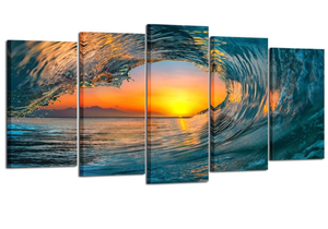 lot 532 image: KREATIVE ARTS Large 5 Piece Sea Waves Wall Art