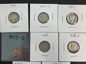 lot 06 image: GROUP OF 8 US MERCURY DIMES 1916-1919