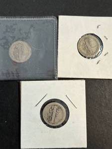 lot 18 image: 3 US MERCURY DIMES 1919 1919-S 1920-S