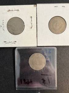 lot 25 image: 3 US LIBERTY V NICKELS 1892 1894 1899