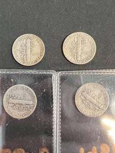 lot 28 image: 4 US MERCURY DIMES 1936X2 1937 1937-D