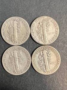 lot 47 image: 4 US MERCURY DIMES 1935X2 1936 1938