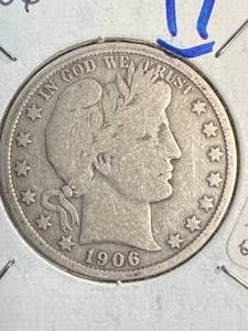 lot 58 image: 1906 US BARBER HALF DOLLAR