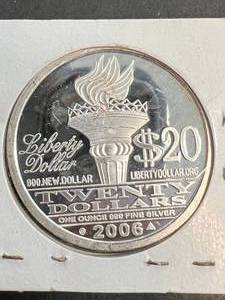lot 64 image: 1 TROY OZ .999 FINE SILVER LIBERTY ROUND