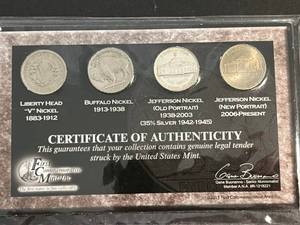 lot 85 image: HISTORIC 5 CENT PIECE 4 COIN SET