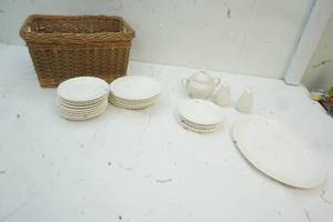 lot 81 image: White DishesWicker Basket