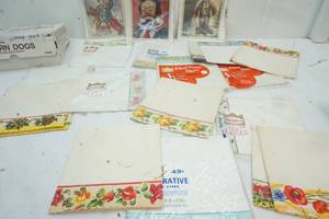 lot 260 image: Vintage Shelf Liner & Clown Portraits