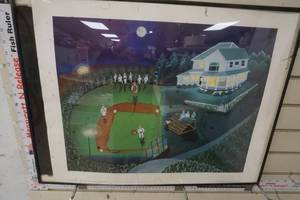 lot 425 image: Black Framed Picture of Baseball in the yard