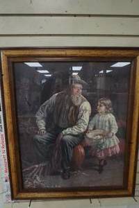 lot 427 image: Lifestyle Art Picture of Man & Girl with Eggs in a Hat