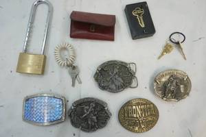 lot 471 image: Belt Buckles, Paddle Lock, Key Holder