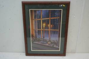 lot 424 image: Dark Wood Frame Candle Light in the Window