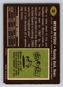 lot 11 image: Brian Piccolo RC Rare 1969 Topps #26 Chicago Bears Vintage Rookie Football Cards