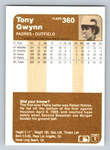 lot 13 image: Tony Gwynn RC 1983 Fleer #360 Vintage Rookie Baseball Card