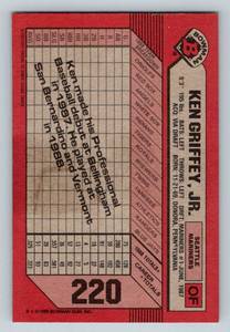 lot 15 image: Ken Griffey Jr RC - 1989 Bowman #220 Rookie Baseball Card