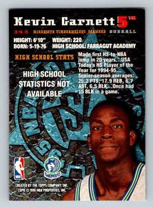 lot 17 image: Kevin Garnett RC 1996 Topps Stadium Club #343 Rookie Minnesota Timberwolves Basketball Card