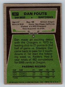 lot 23 image: Dan Fouts RC 1975 Topps #367 Rookie Vintage Football Card