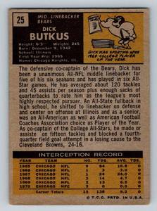 lot 24 image: Dick Butkus 1971 Topps #25 Vintage Football Card