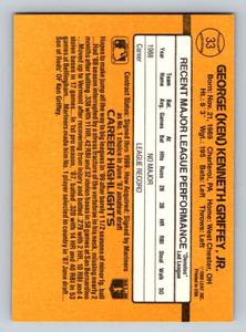 lot 27 image: Ken Griffey Jr RC - 1989 Donruss Rated Rookie #33 Baseball Card
