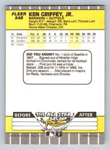 lot 28 image: Ken Griffey Jr RC - 1989 Fleer #548 Rookie Baseball Card