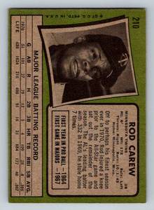 lot 36A image: Rod Carew 1971 Topps #210 Vintage Minnesota Twins Baseball Card