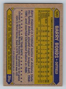 lot 50 image: Barry Bonds RC 1987 Topps #320 Rookie Baseball Card