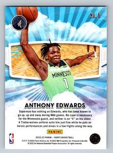 lot 57 image: Anthony Edwards 2022-23 Hoops Skyview Insert #6 Basketball Card