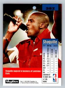 lot 62 image: Shaquille ONeal RC 1993 Skybox #382 Rookie Basketball Card