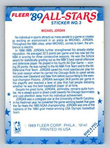 lot 81A image: Michael Jordan 1989 Fleer All-Stars Sticker #3 Basketball Card