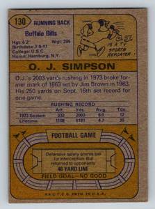 lot 92A image: OJ Simpson 1974 Topps #130 Vintage Football Card