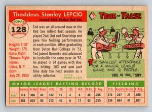 lot 151 image: 1955 Topps Ted Lepcio #128 Vintage Baseball Card