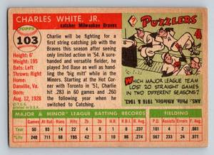 lot 153 image: 1955 Topps Charles White Jr. #103 Vintage Baseball Card