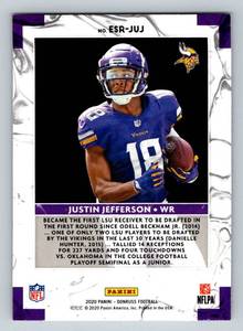 lot 186 image: Justin Jefferson RC Gold SP 2020 Donruss Elite Series Rookies #ESR-JUJ Minnesota Vikings Football Card