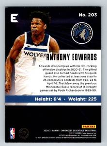 lot 218 image: Anthony Edwards RC Foil 2020-21 Chronicles Essentials #203 Rookie Minnesota Timberwolves Basketball Card