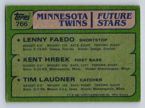 lot 245 image: 1982 Topps Minnesota Twins Future Stars #766 - Krbek, Laudner, Faedo Rookie Card Baseball