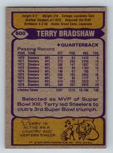 lot 113A image: Terry Bradshaw 1979 Topps #500 Vintage Football Card