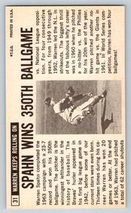 lot 51A image: Warren Spahn 1964 Topps Giant #31 Vintage Baseball Card
