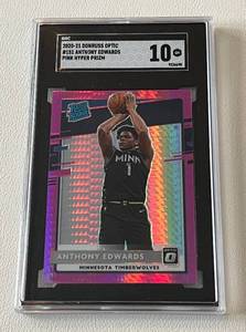 lot 6 image: Anthony Edwards SGC Graded 10 Gem Mint Pink Hyper Prizm RC 2020-21 Donruss Optic Rated Rookie #131 Minnesota Timberwolves Basketball Card