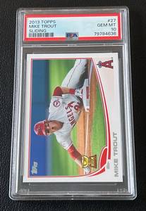 lot 19A image: Mike Trout Rookie Cup PSA Graded 10 Gem Mint - 2013 Topps Sliding #27 Baseball Card